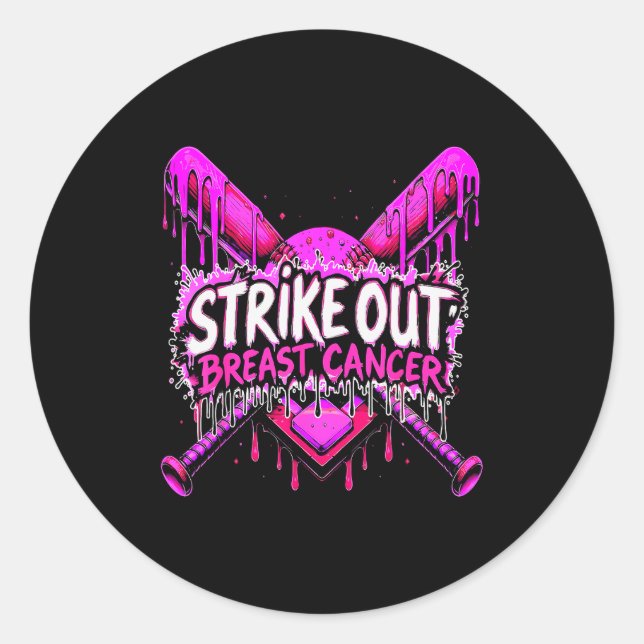 Strike Out Breast Cancer Baseball Softball Drip Ho Runder Aufkleber (Vorderseite)