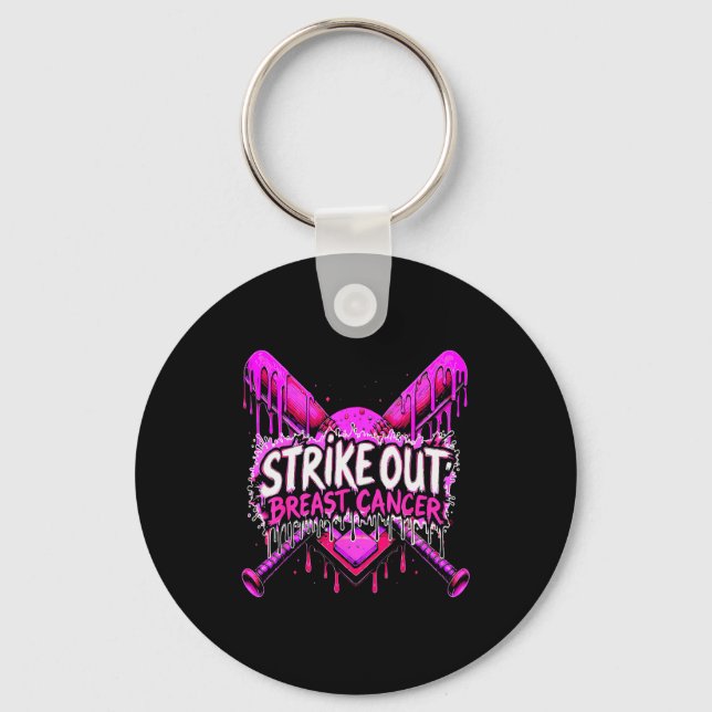 Strike Out Breast Cancer Baseball Softball Drip Ho Schlüsselanhänger (Vorderseite)