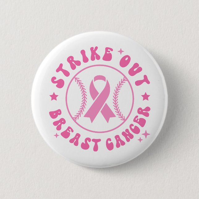 Strike Out Breast Cancer Pink Ribbon Awareness Button (Vorderseite)