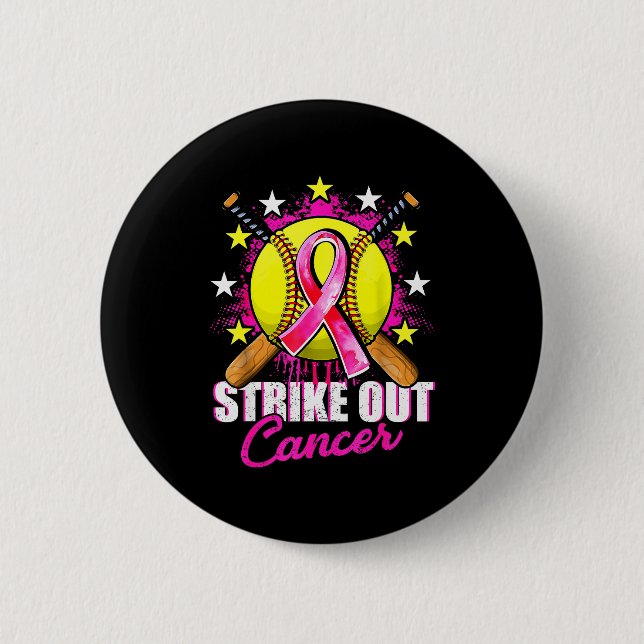 Strike Out Breast Cancer Warrior Softball Nk Ribbo Button (Vorderseite)