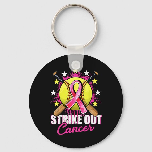 Strike Out Breast Cancer Warrior Softll Pink Ribbo Schlüsselanhänger (Vorderseite)