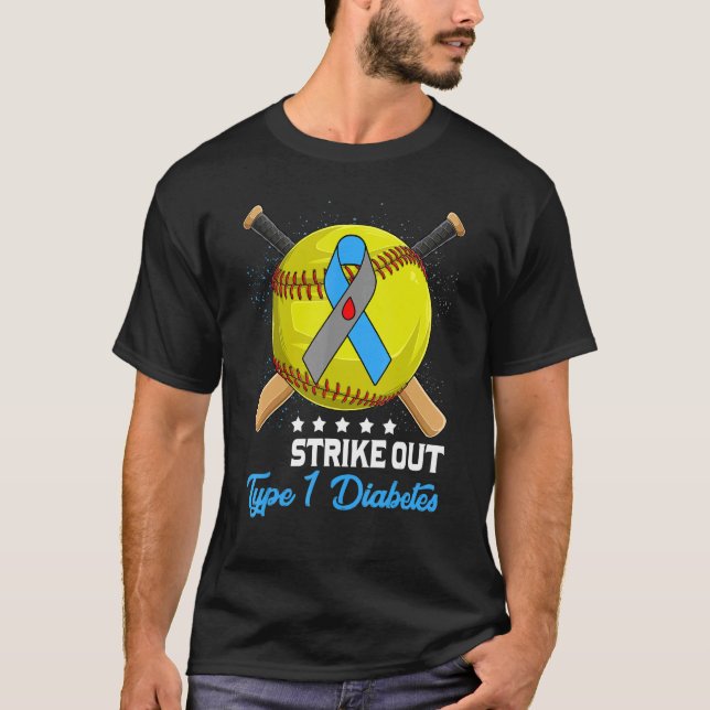 Strike Out T1D Awareness Month Blue and Gray Ribbo T-Shirt (Vorderseite)