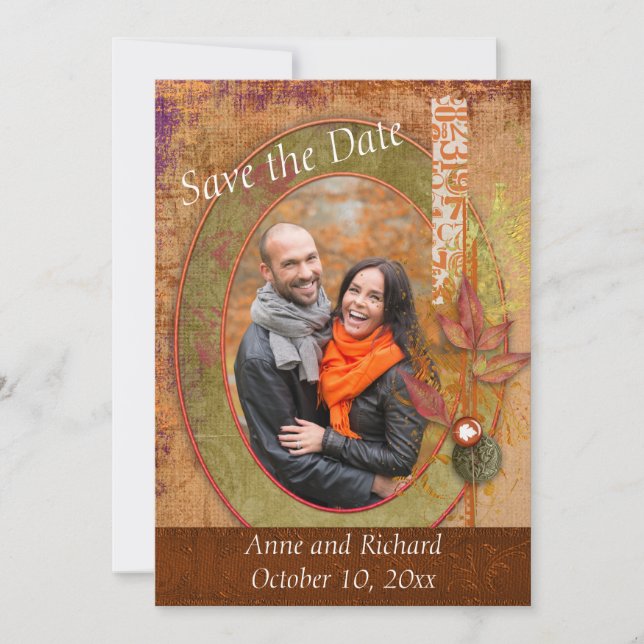 Strikendes Foto der Hochzeit im Herbst Save the Da Date (Vorderseite)