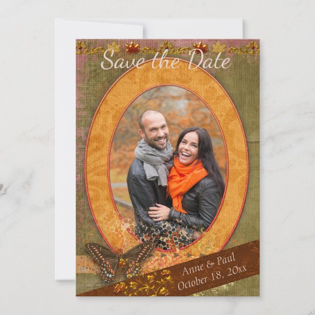 Strikendes Foto der Hochzeit im Herbst Save the Da Date (Vorderseite)