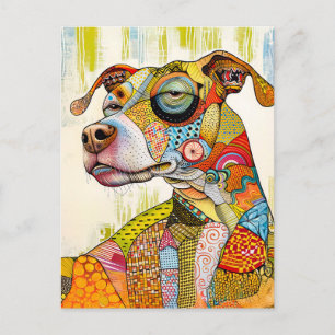 striking dog portrait with bright colors and bold postkarte