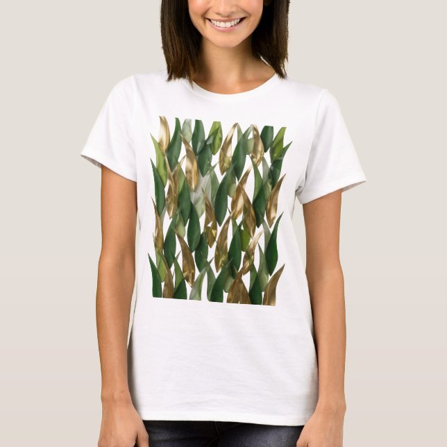 Striking Gold LEAFY FUSION 3D Textkunst T-Shirt (Vorderseite)