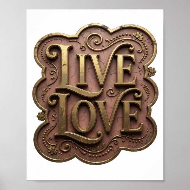 Striking Gold LIVE LOVE Zitat Design Poster (Vorne)
