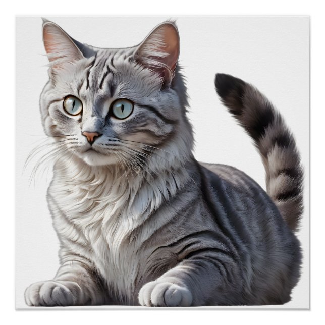 Striking Gray Tabby Cat with Green Eyes Poster (Vorderseite)