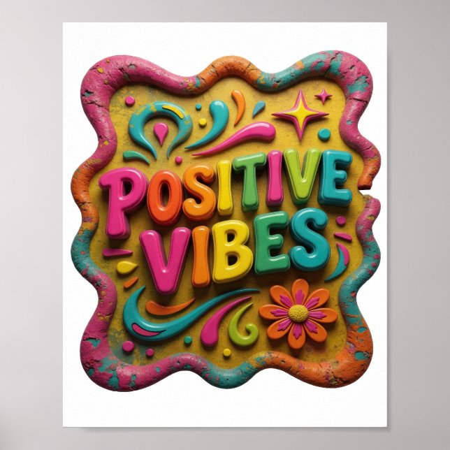 Striking Pink POSITIVE VIBES Text Design Poster (Vorne)