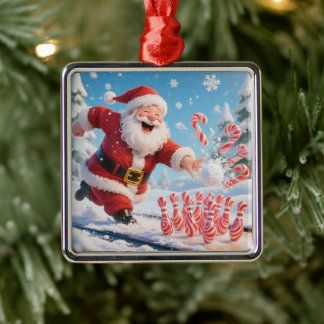 Striking Santa Bowling Candy Cane Lane Personalize Ornament Aus Metall