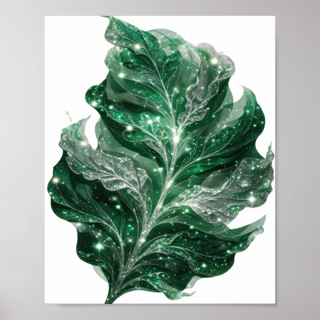 Striking Silber GRÜNE BLÄTTER MIT STERNEN Poster (Vorne)