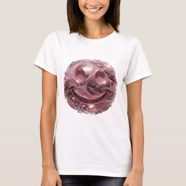 Striking Silber HAPPY FACE Bold Design T-Shirt (Vorderseite)