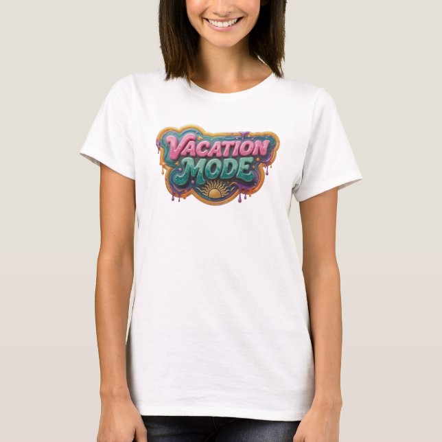 Striking Teal URLAUBSMODUS Text Design T-Shirt (Vorderseite)