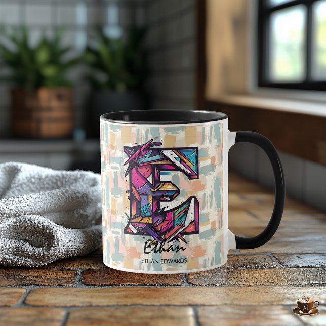 Strikte geometrische Monogramm-Tasse - E für Ethan Tasse (Von Creator hochgeladen)