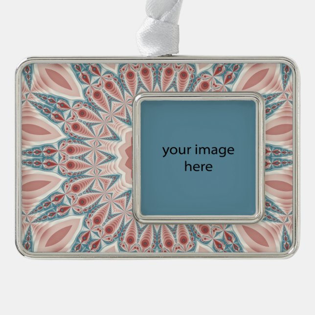 Striktes modernes Kaleidoskop Mandala + eigenes Fo Rahmen-Ornament Silber (Vorderseite)