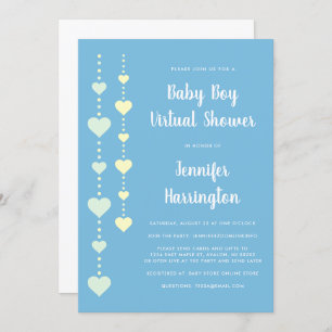 String Hearts Blue Yellow Mint Virtual Baby Dusche Einladung