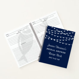 String-Leuchten auf blauem Navy-Brautparty-Rezept Notizbuch