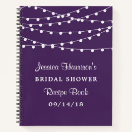 String-Leuchten auf Lila Brautparty Rezept Notizbuch