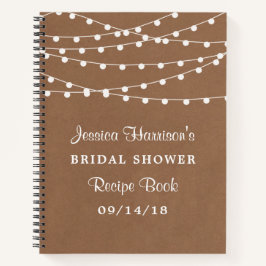 String-Leuchten auf rustikalem Kraft-Brautparty-Re Notizbuch