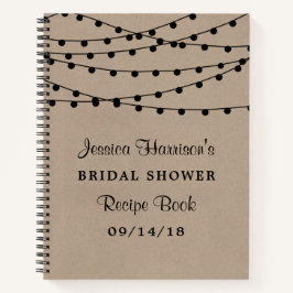 String-Leuchten auf rustikalem Kraft-Brautparty-Re Notizbuch