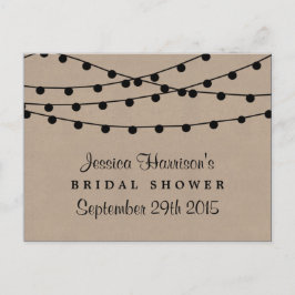 String-Leuchten auf rustikalem Kraft-Brautparty-Re Postkarte