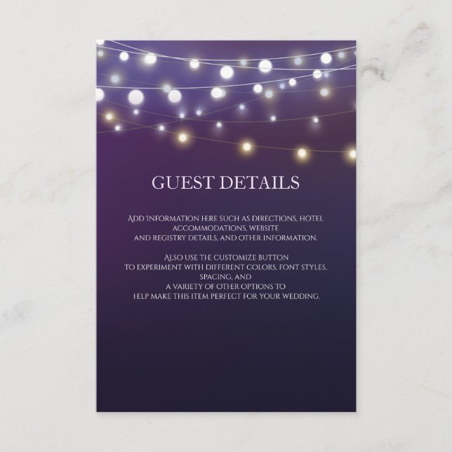 String Light Abend Wedding Guest Information Begleitkarte (Vorderseite)