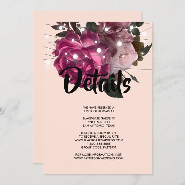 String light Burgundy Blume Einladung (Vorne/Hinten)