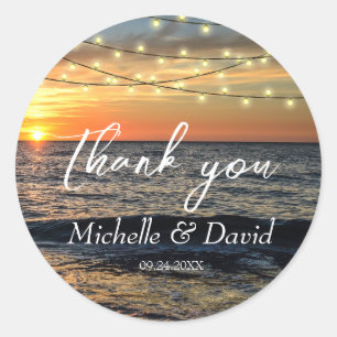 String Light Sunset Beach Hochzeit Runder Aufkleber