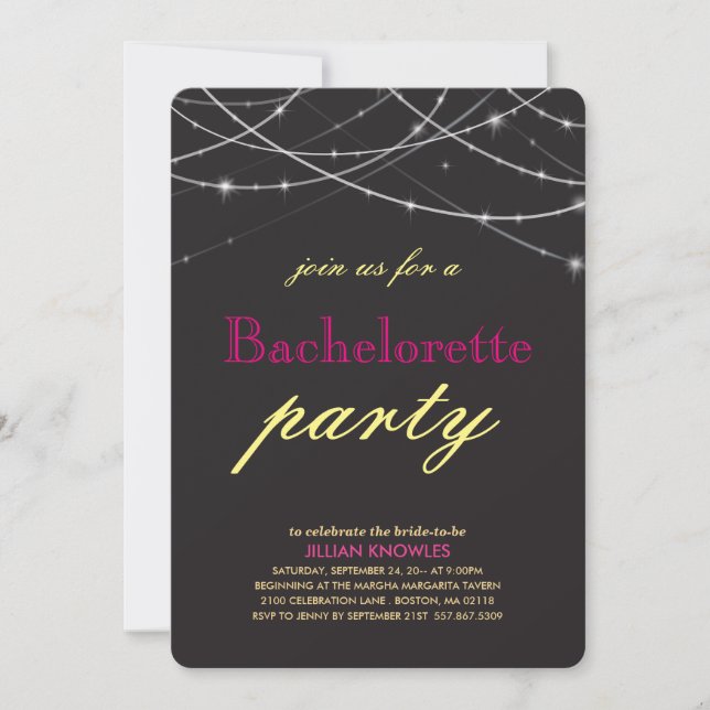 String Lights Bachelorette Einladung (Vorderseite)