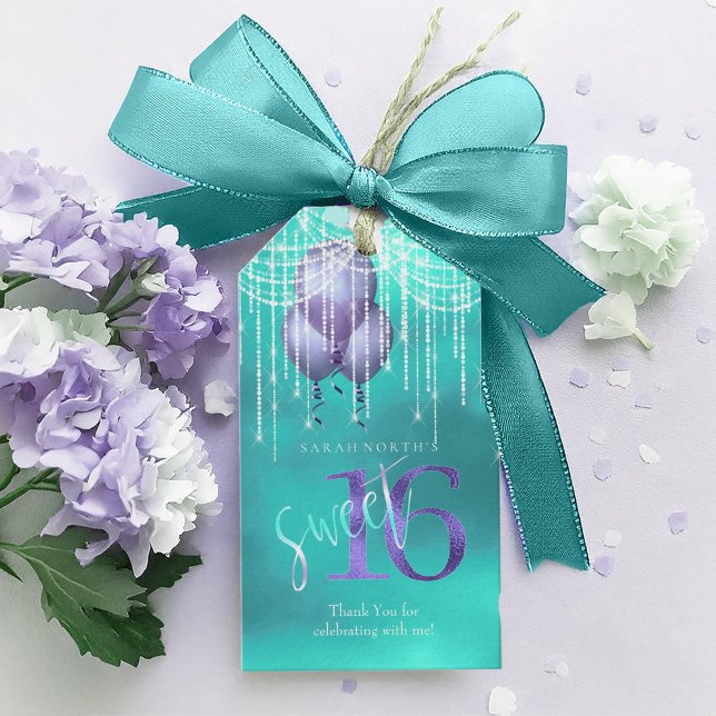 String Lights & Balloons Sweet 16 Aquamarin ID473 Geschenkanhänger (Von Creator hochgeladen)