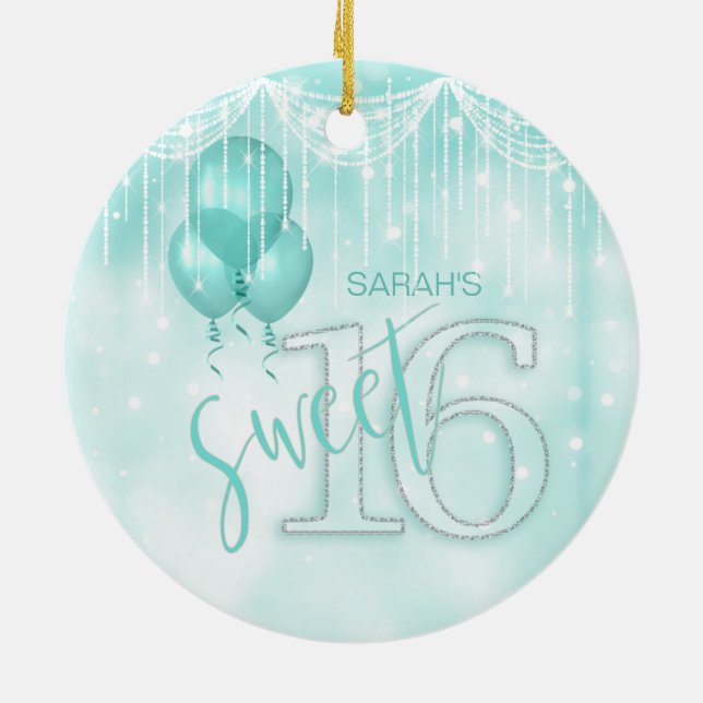 String Lights & Balloons Sweet 16 Aquamarin ID473 Keramik Ornament (Hinten)