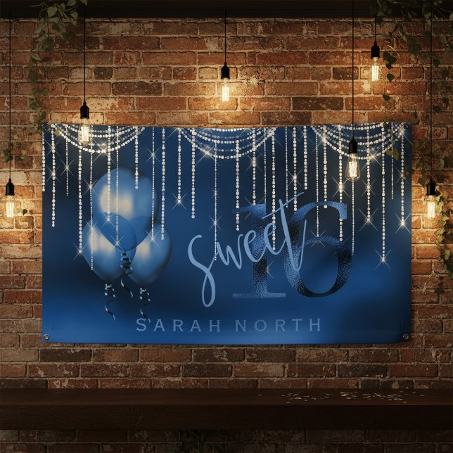 String Lights & Balloons Sweet 16 Dk Blue ID473 Banner (Von Creator hochgeladen)