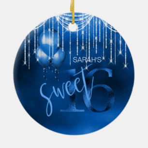 String Lights & Balloons Sweet 16 Dk Blue ID473 Keramikornament