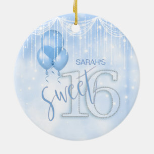 String Lights & Balloons Sweet 16 Lt. Blue ID473 Keramik Ornament