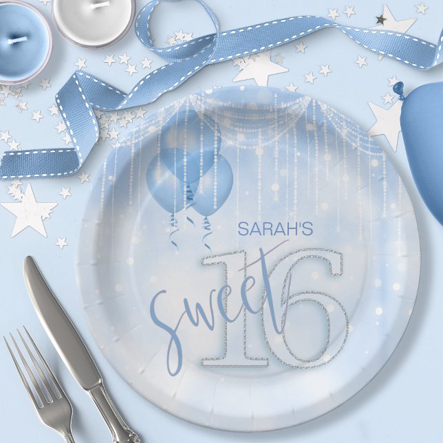 String Lights & Balloons Sweet 16 Lt. Blue ID473 Pappteller (Von Creator hochgeladen)