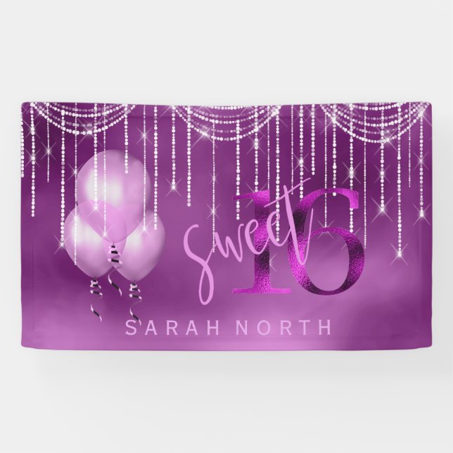 String Lights & Balloons Sweet 16 Orchid ID473 Banner (Horizontal)