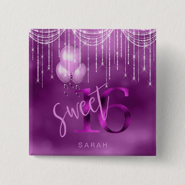 String Lights & Balloons Sweet 16 Orchid ID473 Button (Vorderseite)