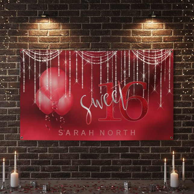 String Lights & Balloons Sweet 16 Red ID473 Banner (Von Creator hochgeladen)