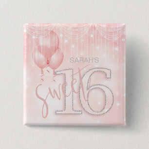 String Lights & Balloons Sweet 16 Rose Gold ID473 Button
