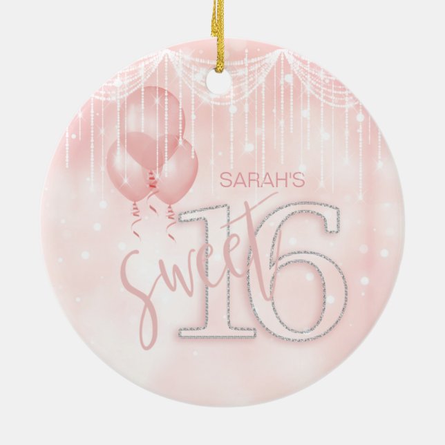 String Lights & Balloons Sweet 16 Rose Gold ID473 Keramikornament (Hinten)