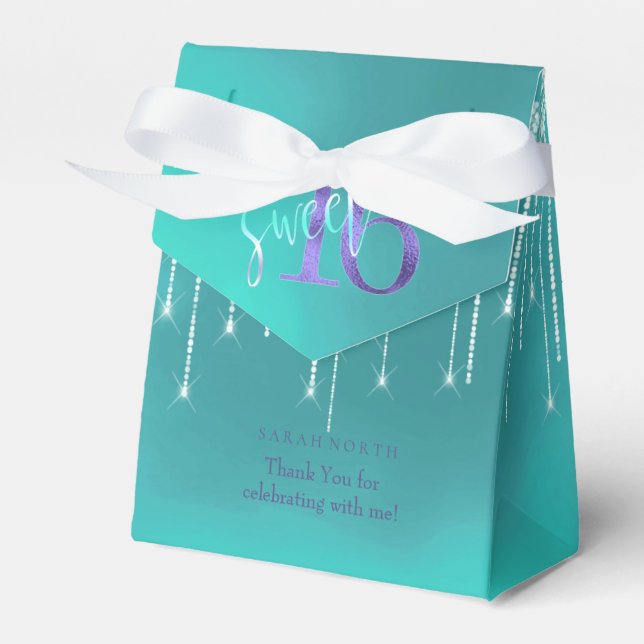 String Lights & Balloons Sweet 16 TealPurple ID473 Geschenkschachtel (Vorderseite)