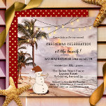 String Lights Beach Weihnachten Party Einladung<br><div class="desc">Weihnachts-Party Einladung mit einer Strandszene mit Palmen und festlichen Lichtern und einem Snowmann. Für alle Anpassungsoptionen wählen Sie "Anpassen". Schöne für die Bewohner eines tropischen Gebietes oder für ein Weihnachten im Juli feiern.</div>