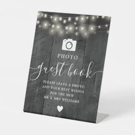 String Lights Black Barn Wood Foto Gästebuch Sockelschild