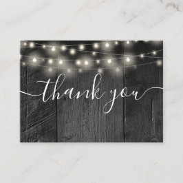 String Lights Black Barn Wood Wedding Vielen Dank Platzkarte