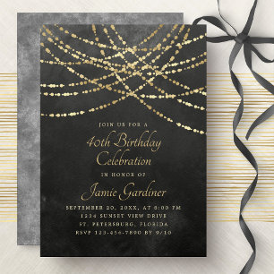 String Lights Black Gold Geburtstag Einladung