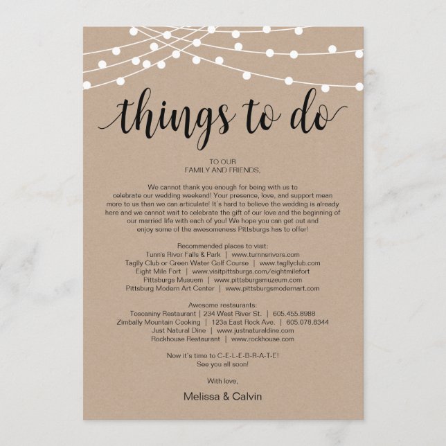 String Lights, Black, What to do, Itinerary Card Programm (Vorderseite)