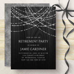 String Lights Black Wood Rustic Retirement Party Einladung