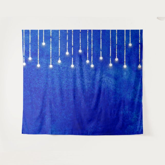 String Lights Blue Christmas Foto Stand Hintergrun Wandteppich (Vorderseite (Horizontal))