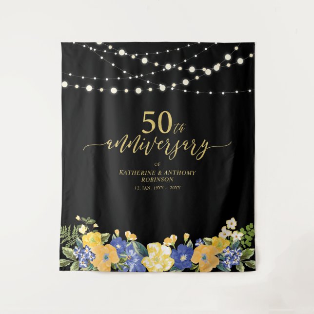 String Lights & Blume 50. Hochzeitstag Wandteppich (Vorderseite)