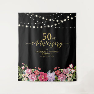 String Lights & Blume 50. Hochzeitstag Wandteppich